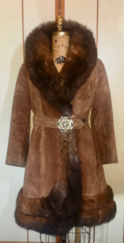 70s Suede Fur Fit an Flare Coat Distressed Leather Almost Famous Penny Lane Hippy Russian Princess Small S