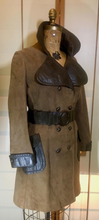 Load image into Gallery viewer, Mod 60s Suede and Leather Peacoat Trench Double Breasted Fit Flare Princess Twiggy S/M