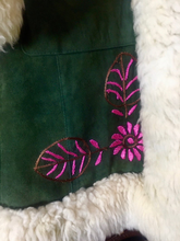 Load image into Gallery viewer, 70s Embroidered Shearling Afghan Coat 3/4 Coat Penny Lane Pink Floral Flower Child Almost Famous M/L Hippy Boho Chic