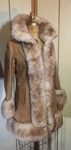 70's Shearling Suede Sheepskin Tan Penny Lane Coat Princess Almost Famous S/M Boho Hippy Chic