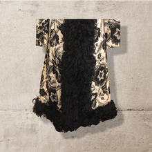 Load image into Gallery viewer, 60’s 70’s Tapestry Carpet Floral Mongolian Curly Lamb Black and White Coat Deadstock New With Tags Princess Afghan