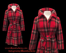 Load image into Gallery viewer, Red Plaid Vintage Wool Pleated Belted Coat