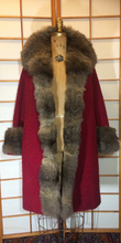 Load image into Gallery viewer, 50s 60s Red Thick Nubby Wool and Fully Lined Fox Fur Swing Coat M/L/XL