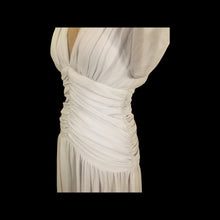 Load image into Gallery viewer, 80’s does 20’s Art Deco Chiffon Beaded Dress in Pearl Gray Fitted Waist full skirt