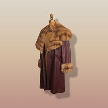Load image into Gallery viewer, Reserved- Massive Sable Collar and Ultra Soft Bergundy Maroon Leather Feather Light Coat