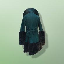 Load image into Gallery viewer, 2000’s Teal Green Blue Shearling Suede Lamb Karakul Swakara Floral Coat Victorian Penny Lane Boho