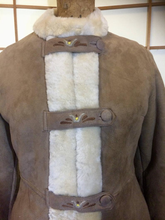 Load image into Gallery viewer, Embroidered Suede Shearling Coat Afghan Sheepskin Leather Camel Coat Penny Lane Almost Famous Coat M/L