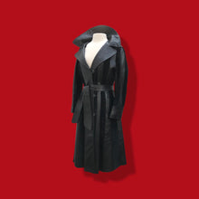 Load image into Gallery viewer, 70’s Spy Trench Black Leather with Suede inlay Fox fur Removable Collar