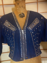 Load image into Gallery viewer, 80’s Glam Denim Studded Jeweled Jacket Made in Paris