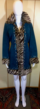 Load image into Gallery viewer, Teal Blue Suede Jeweled Afghan Coat- Tiger Faux Fur Faux Shearling 70s Penny Lane Almost Famous S/M Boho Hippie Hippy Russian Princess