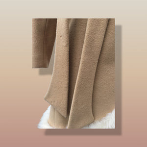 60’s Vintage Camel Coat  with Fur Trim Vicuna-Printed Fit Flare Wrap Style Wool Cashmere Blend