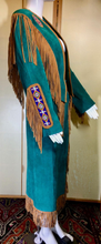 Load image into Gallery viewer, Beaded Suede Jacket and Skirt Western Navajo Fringe Set Turquoise Leather Long Cowgirl Native American