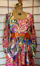 Load image into Gallery viewer, Vintage 70s Dress Maxi High Waisted Rainbow Paisley I Magnin Dress M Psychdelic Poet Sleeves