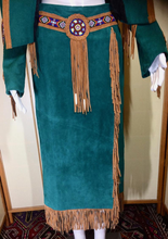 Load image into Gallery viewer, Beaded Suede Jacket and Skirt Western Navajo Fringe Set Turquoise Leather Long Cowgirl Native American