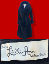 Load image into Gallery viewer, Black Lilli Ann Wool Double Breasted Basic Black Belt Coat