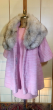 Load image into Gallery viewer, Vintage Coat- 60s Powder Pink Lilli Ann Swing Coat -3 Pieces- Pencil Wiggle Dress Removable Massive Silver Fox Fur Collar-Mohair Princess