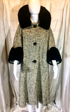 Load image into Gallery viewer, Forstmann 50s Swing Coat with Checkered Scalloped Sheared Fur Cuffs and Massive Collar M/L/XL