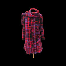 Load image into Gallery viewer, 60’s Coat Pink Purple Red Plaid Thick Woven Wool Attached Scarf