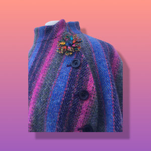 60’s 70’s Purple Blue Pink Magenta Cape Poncho 100% Wool Made in Ireland