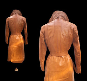 Vintage Leather Cape Coat Butterscotch Trench Spy