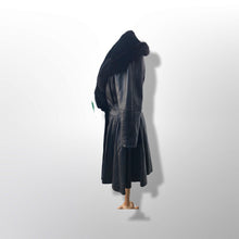 Load image into Gallery viewer, Black Lamb Leather Princess Coat Couture Made in France Massive Shearling Fox Collar