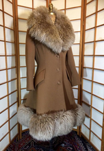 Load image into Gallery viewer, 60’s Caramel Lilli Ann Shearling Fit and Flare Princess Coat with Belt Clutch Purse Set Beaded