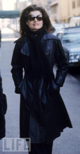 Load image into Gallery viewer, Black Leather 70s Trench Spy Coat Black Matrix Goth Jackie Kennedy Chic S/M Princess