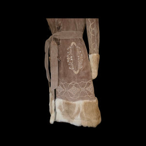 Suede Hooded Embroidered Ombré Fur Trim Penny Lane Coat