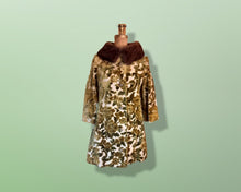 Load image into Gallery viewer, 60’s Vintage Women's Coat- 60s Heavy Velvet Floral Green Tapestry Carpet Lilli Ann Coat Mink