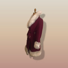 Load image into Gallery viewer, 60s Wine Cranberry Coat in Velveteen and Shearling with Grommet Belt