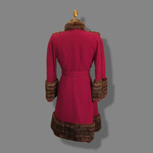 Load image into Gallery viewer, Vintage 40’s Coat Cranberry Red with Fur Trim and Wool