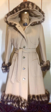 Load image into Gallery viewer, Pinup Hooded Fox Fur Princess Camel Wool Tiger Striped Print 50s 60s Fit and Flare Coat S/M Russian Princess