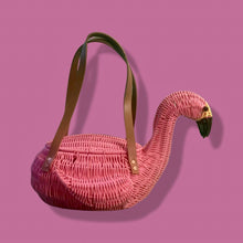 Load image into Gallery viewer, Flamingo Deadstock Wicker Coral Pink Weaved Bag with Leather Strap Basket Purse Picnic Basket