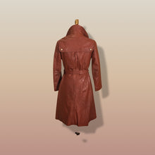 Load image into Gallery viewer, 70’s Butterscotch Leather Trench Coat with Gold Detail Made in Israel