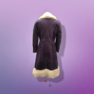 70’s Vintage Deep Purple Suede and Shearling Boho Princess Penny Lane Coat