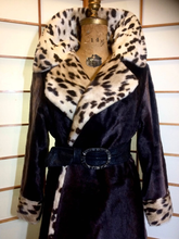 Load image into Gallery viewer, Vintage 60's 70's Faux Leopard Faux Pony Fur Printed Coat with Fold Over Belted S/M/L