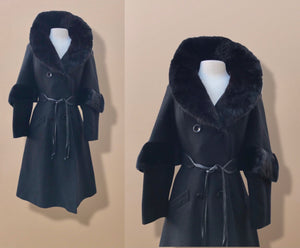 60’s does 30’s Vintage Black Pure Wool Princess and Mink Coat