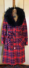 Load image into Gallery viewer, Women's Vintage coat- Plaid Pendleton Wool Red Fit Flare Fox Fur Removable Collar Princess Wool Coat M/L