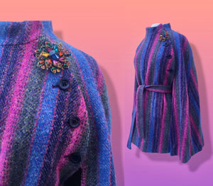 60’s 70’s Purple Blue Pink Magenta Cape Poncho 100% Wool Made in Ireland