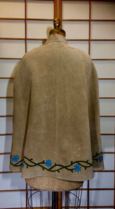 70s Suede Embroidered Floral Poncho- Belted Flower Child Cape Hippy Turquoise Floral Flowers S/M Penny Lane Almost Famous