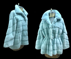 Baby Blue Frosty Mink Fur Coat Gift for Her Birthday Christmas Gift Occasion