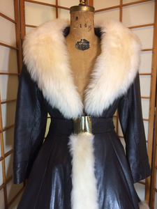 Leather Shearling Lamb Coat- Princess Cut Mod Hippy 60s 70s Penny Lane Almost Famous Russian Princess S/M