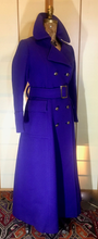 Load image into Gallery viewer, Purple Wool Mod 60s Full Length Fit Flare Double Breasted Sleek Coat Military Princess