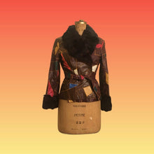 Load image into Gallery viewer, 70s Patchwork Leather Jacket Fur Trim Short Fit Flare Belted Boho Hipster Hippy Fitted