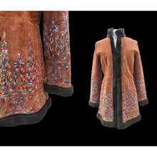 Load image into Gallery viewer, Suede Embroidered Penny Coat with Sherpa