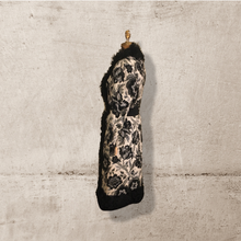 Load image into Gallery viewer, 60’s 70’s Tapestry Carpet Floral Mongolian Curly Lamb Black and White Coat Deadstock New With Tags Princess Afghan