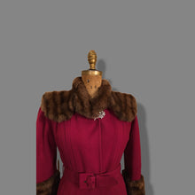 Load image into Gallery viewer, Vintage 40’s Coat Cranberry Red with Fur Trim and Wool