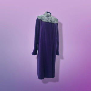 40’s 50’s Purple Long Boucle Coat with Curly Lamb Fur