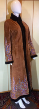 Load image into Gallery viewer, Colorful Embroidered Suede Ethnic Afghan Full Length Coat Leather M/L/XL Boho Hippy Penny Lane Almost Famous Warm Shearling