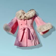 Load image into Gallery viewer, 60’s Vintage Light Pink Coat Jacket Blazer Cape Sleeve with Silver Fox Fur Trim